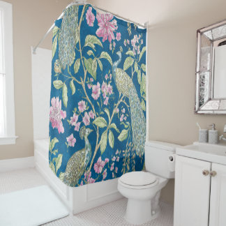 Rideaux De Douche Blue Chinoiserie paon floral