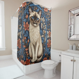 Rideaux De Douche Blue Eyed Siamese Chat William Morris Inspiré