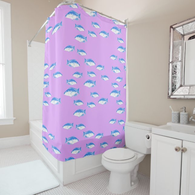 Rideaux De Douche Blue fish on lilac (En situation)