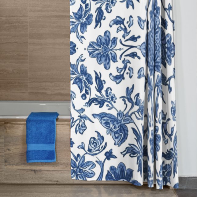 Rideaux De Douche Blue Floral Chinoiserie White Watercolor (Créateur téléchargé)