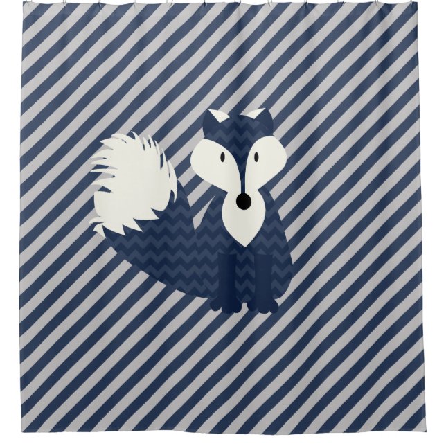 Rideaux De Douche Blue Fox sur Navy Blue et Grey Diagonal Stripes (Devant)