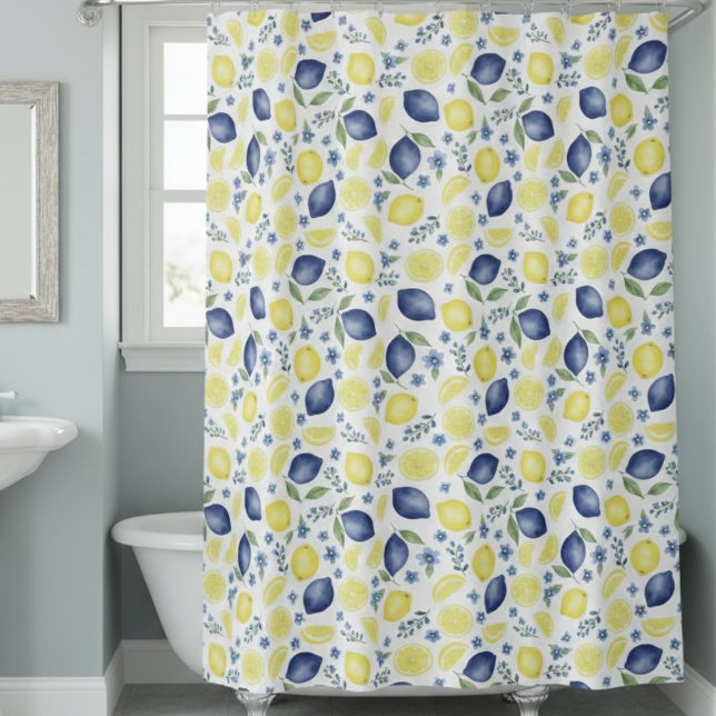 Rideaux De Douche Blue French Country Lemon Pattern (Créateur téléchargé)