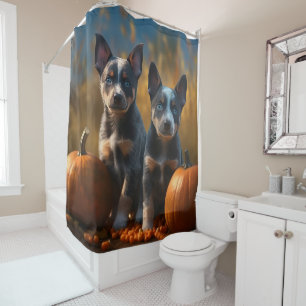 Rideaux De Douche Blue Heeler Chiot Automne Citrouille de plaisir