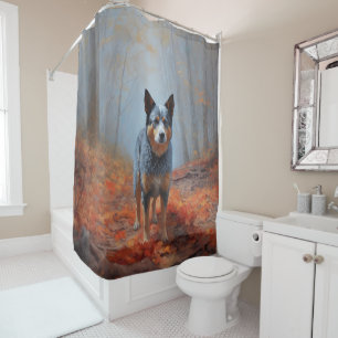 Rideaux De Douche Blue Heeler dans les feuilles d'automne automne au