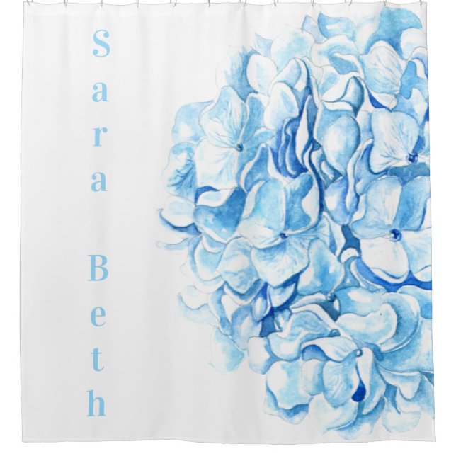 Rideaux De Douche Blue Hydrangea Moderne Aquarelle Chic  (Devant)