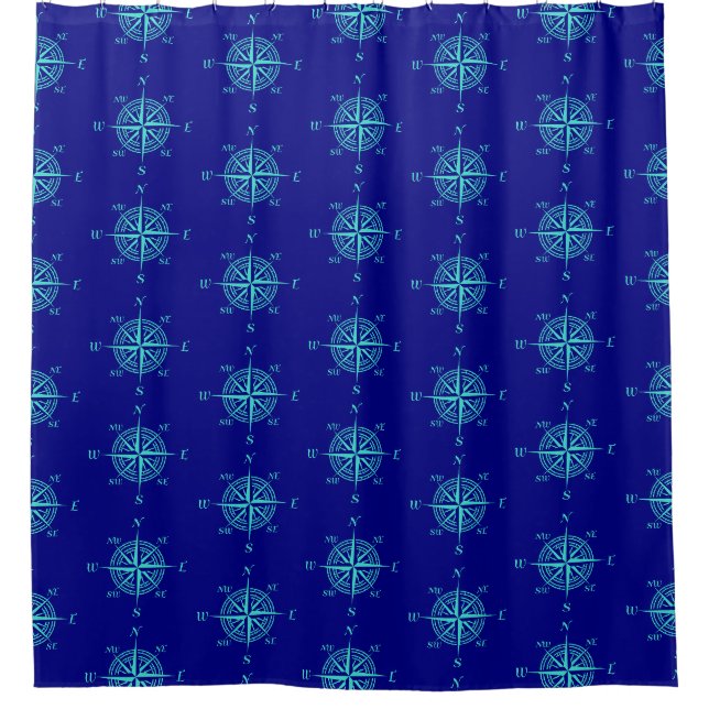 Rideaux De Douche Blue Nautical Sailing Compass (Devant)