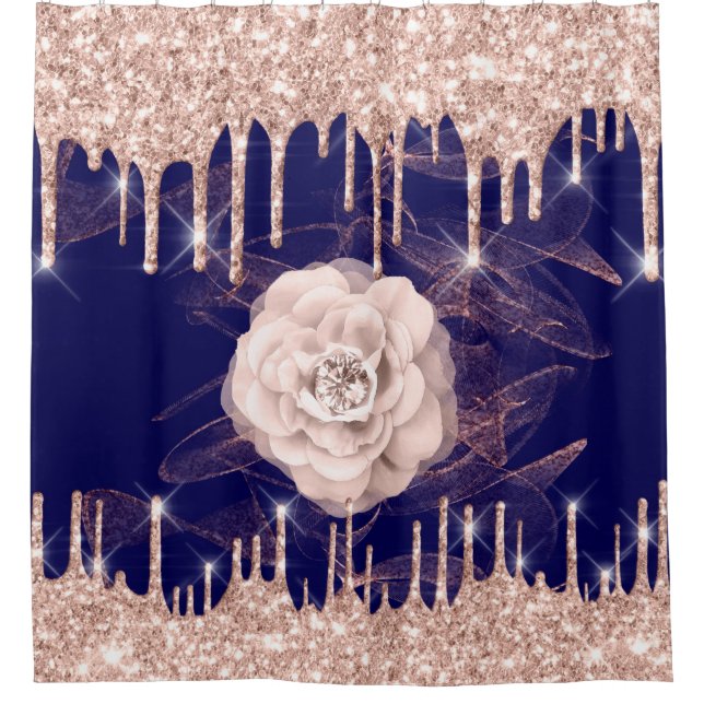 Rideaux De Douche Blue Navy Rose Gold Diamond Glam (Devant)