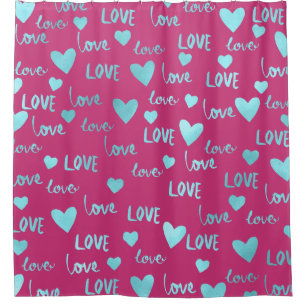 Rideaux De Douche Blue Ocean Hearts Aimer Turquoise Fuchsia Rose