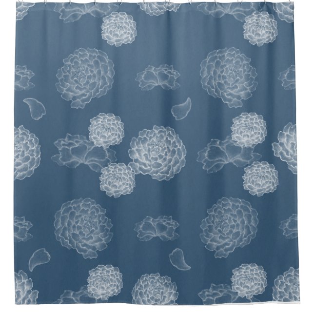 Rideaux De Douche Blue Peony motif floral transparent (Devant)