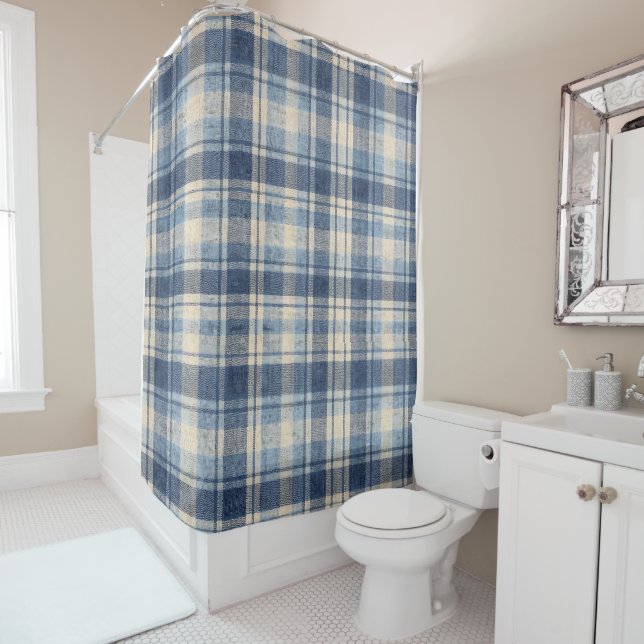 Rideaux De Douche Blue Plaid Country (En situation)