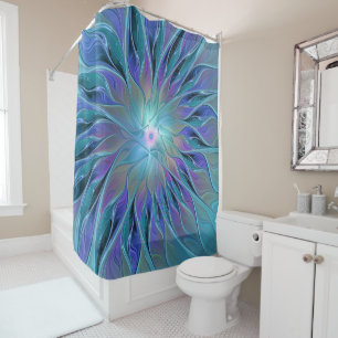 Rideaux De Douche Blue Purple Flower Dream Abstrait Fractal Art