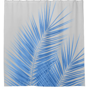 Rideaux De Douche Blue Silver Grey Palm Feuilles Dream #1