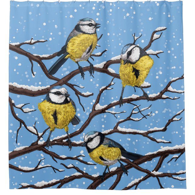 Rideaux De Douche Blue tit birds en hiver (Devant)