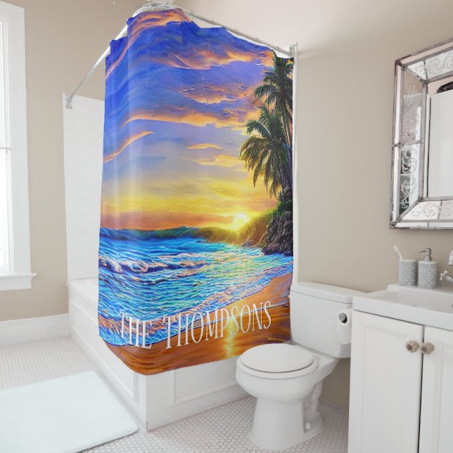 Rideaux De Douche Blue Turquoise Ocean Sunset (En situation)