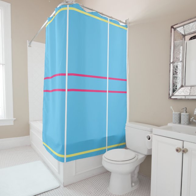 Rideaux De Douche Blue White Pink Yellow Geometric  (En situation)