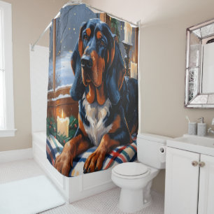 Rideaux De Douche Bluetick Coonhound avec lumières de Noël vacances