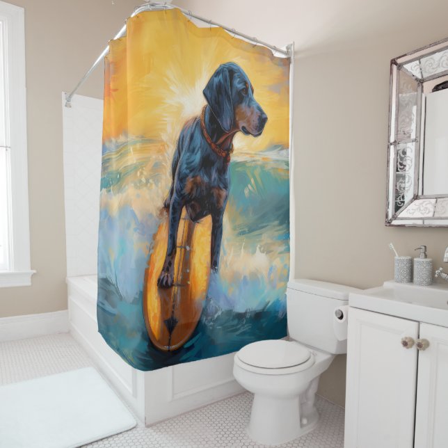 Rideaux De Douche Bluetick Coonhound Beach Plage Plage de surf Peint (En situation)