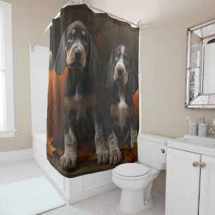 Rideaux De Douche Bluetick Coonhound Chiot Automne Citrouille de pla