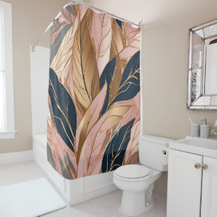 Rideaux De Douche Blush Pink Gold Modern Boho Collection Feuilles