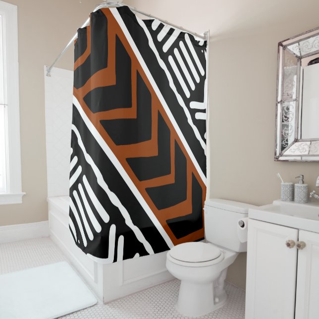 Rideaux De Douche Bogolan Africain Boue Tissu Douche Conception (En situation)