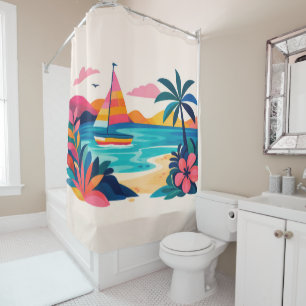 Rideaux De Douche bohème de plage rétro mignonne
