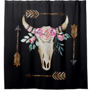 Rideaux De Douche Bohemian Deer Skull Watercolor Art