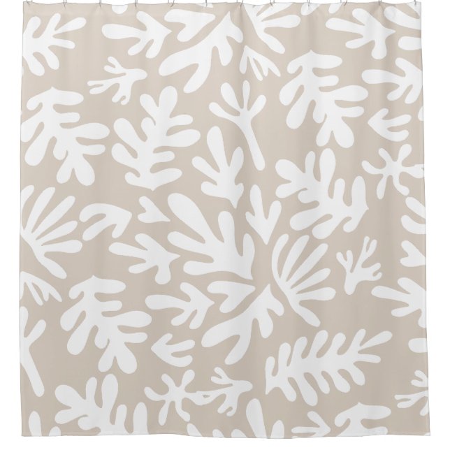 Rideaux De Douche Boho Beige Neutre Formes Botaniques Motif (Devant)