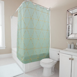 Rideaux De Douche Boho Bohème Chic Géométrique Doré & Menthe Glamour