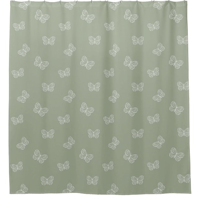 Rideaux De Douche Boho Butterfly Pattern Neutral Modern Sage Green (Devant)