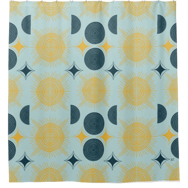 Rideaux De Douche Boho Celestial Sun Moon Motif bleu (Devant)