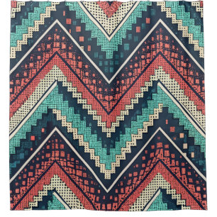 Rideaux De Douche Boho Chevron Motif   Zigzag turquoise, corail et c