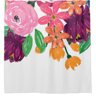 Rideaux De Douche Boho Chic Aquarelle Bourgogne Rose Fleurs