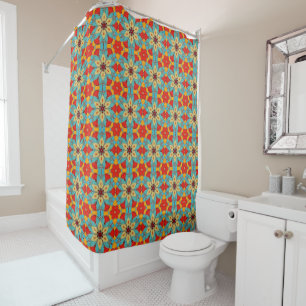 Rideaux De Douche Boho Chic Carreaux dans les couleurs rétro Salle d