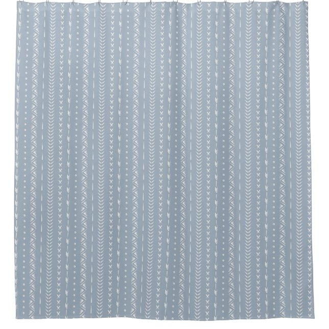 Rideaux De Douche Boho Coastal Flèche Rayure Géométrique Bleu Poussi (Devant)