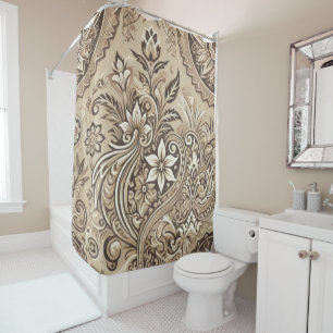 Rideaux De Douche Boho de fleurs ivoires Indonésie Batik Aquarelle