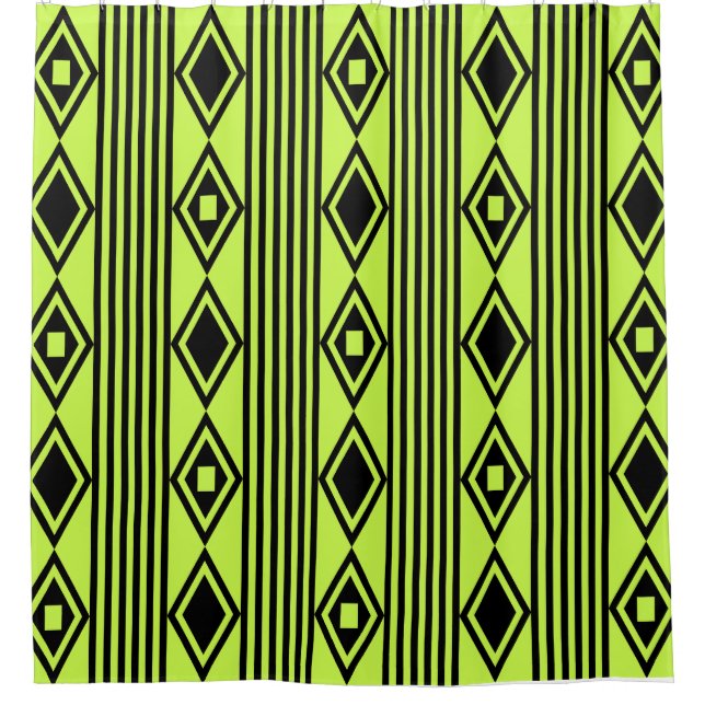 Rideaux De Douche Boho Diamonds Stripes Black Chartreuse (Devant)