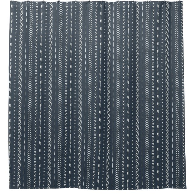 Rideaux De Douche Boho Farmhouse Flèche Rayure Géométrique Bleu Fonc (Devant)