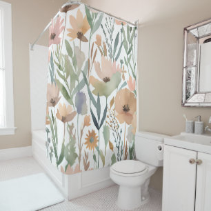 Rideaux De Douche Boho Fleur sauvage Aquarelle Florale Salle de bain