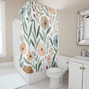 Rideaux De Douche Boho Fleur sauvage Aquarelle Florale Salle de bain