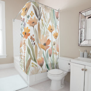 Rideaux De Douche Boho Fleur sauvage Aquarelle Florale Salle de bain