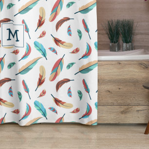 Rideaux De Douche Boho Floating Feathers Motif Monogrammé