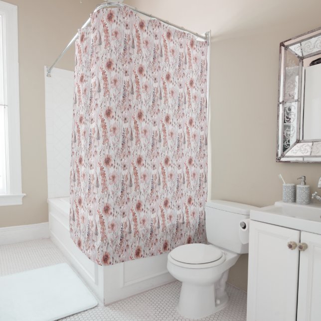 Rideaux De Douche Boho Floral Flowers Motif moderne (En situation)