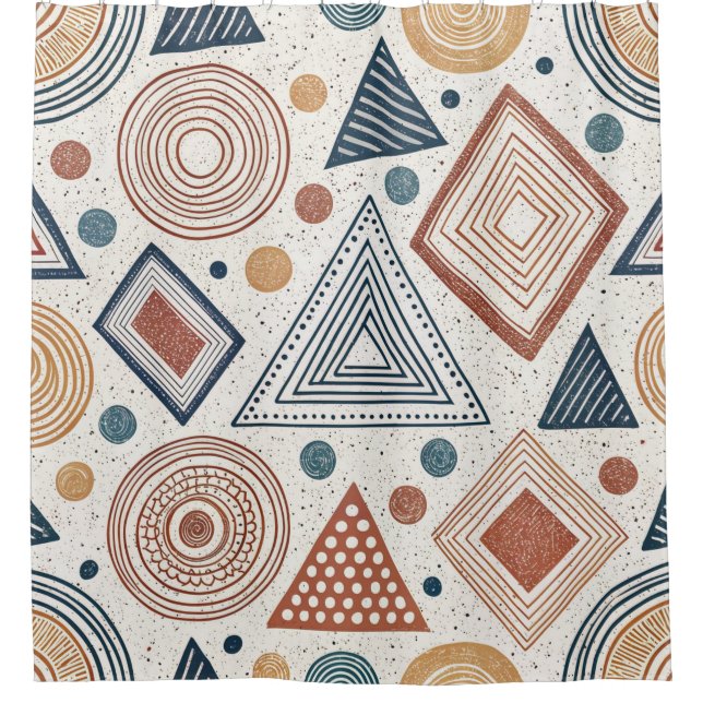 Rideaux De Douche Boho formes géométriques Abstraites Motif en terre (Devant)