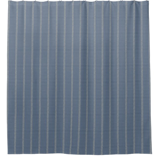 Rideaux De Douche Boho géo lignes simples beige denim bleu rustique (Devant)