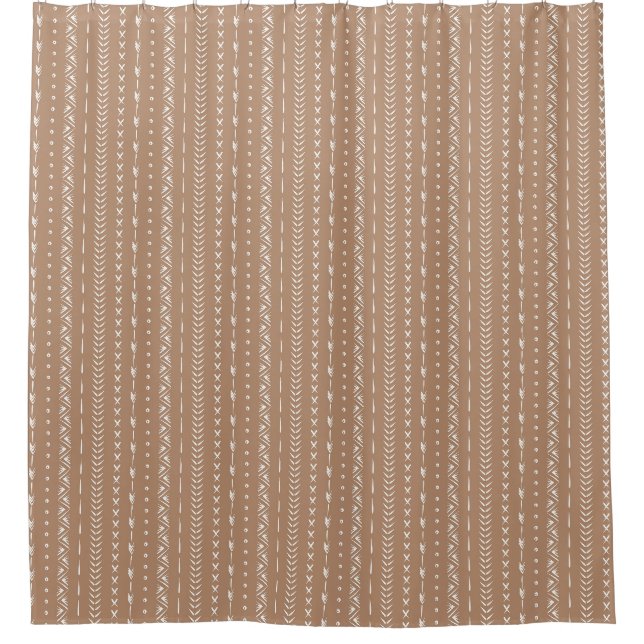 Rideaux De Douche Boho géométrique rayé chaud neutre tan (Devant)