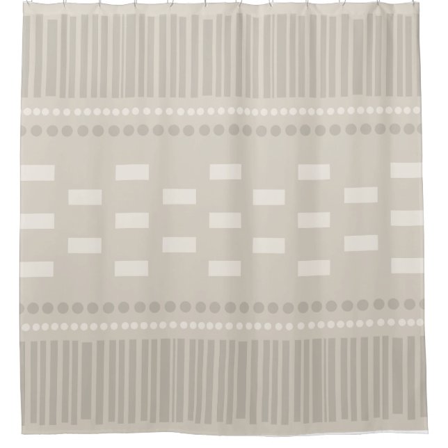 Rideaux De Douche Boho Lignes Scandinaves Points Taupe (Devant)