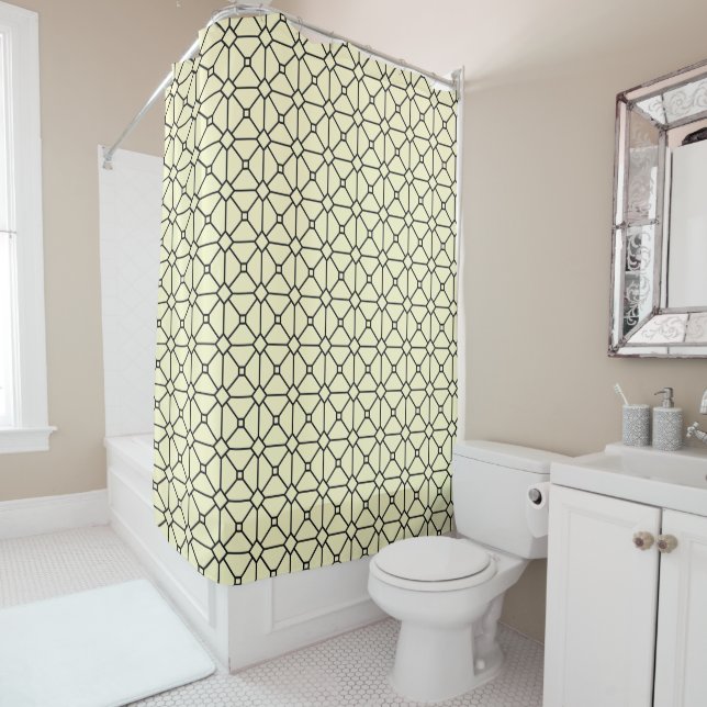 Rideaux De Douche Boho moderne Motif noir et jaune Rhombus (En situation)