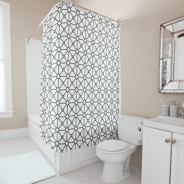 Rideaux De Douche Boho moderne noir et blanc Motif Rhombus (En situation)