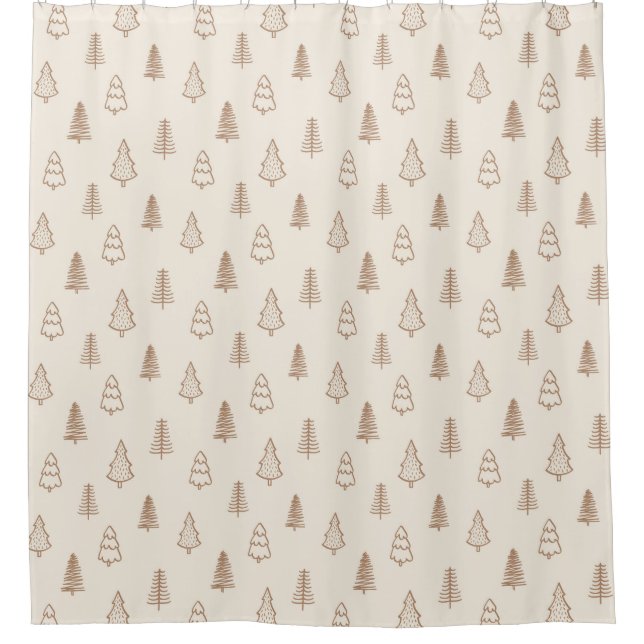 Rideaux De Douche Boho Pine Trees Modern Winter Forest Neutral Beige (Devant)