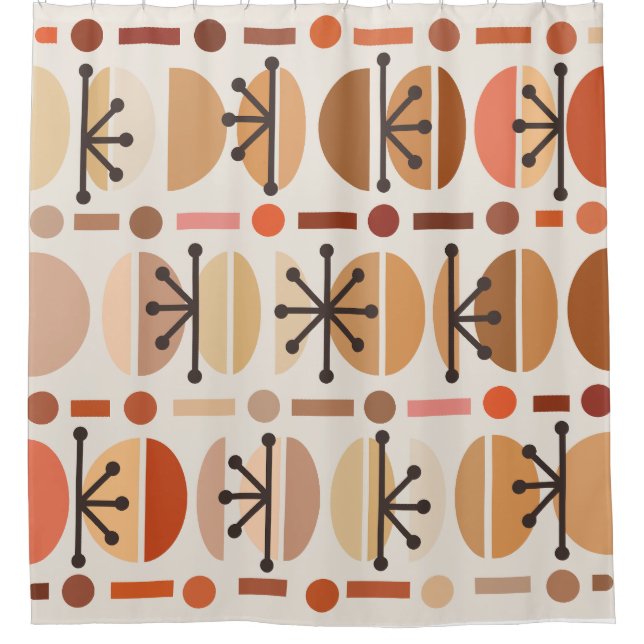 Rideaux De Douche Boho Retro Bowls Lignes Tons Terre (Devant)